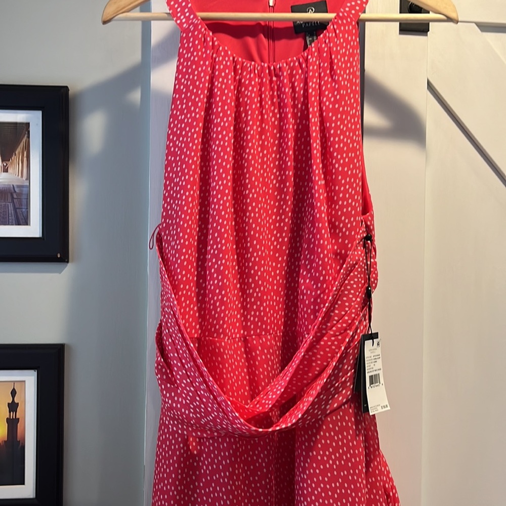 Adrianna Papell Pink/White Polka Dot Halter Dress - 16 - Picture 7 of 8